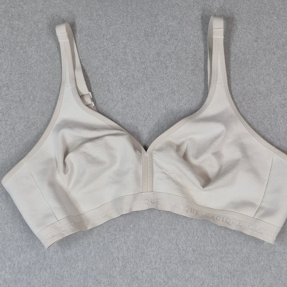 Cacique Women Bra 50C Beige T Shirt Wireless Lightly Lined Adjustable